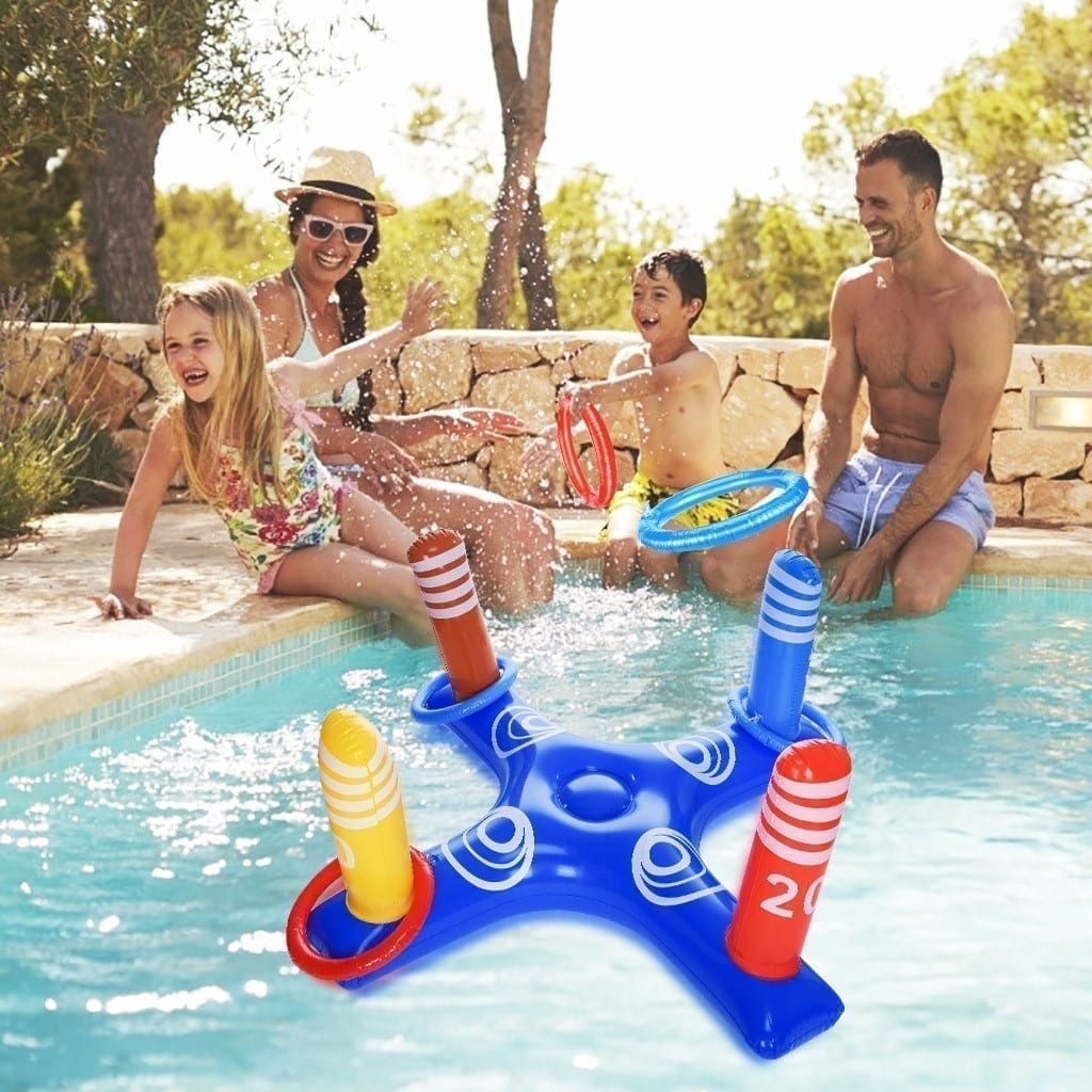Inflatable Ring Toss Pool Game Toys with 4 Pcs Floating Swimming Pool Ring for M